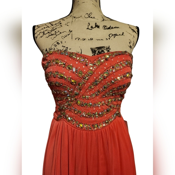 As U Wish Coral Strapless Prom Dress - Picture 4 of 14